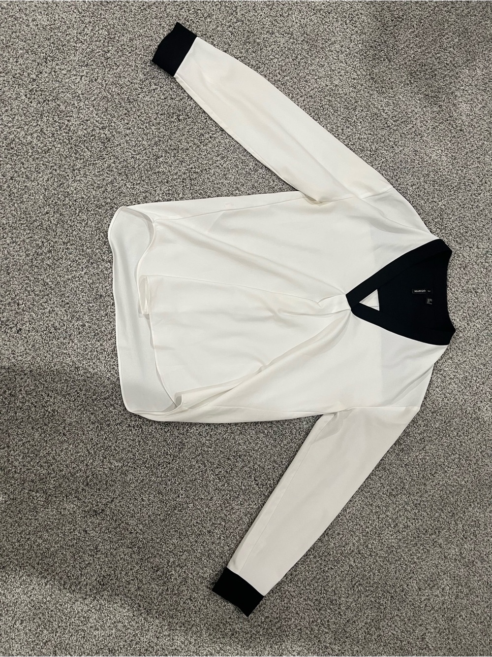 Mango Cream V-Neck Sweater with Black Trim